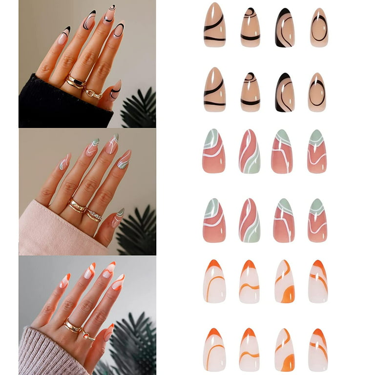  Coffin Press on Nails 3 Packs (72pcs) Fake Nail Glossy False  Nails with Designs French Summer Beach Nails Art Tips Sets Full Cover for  Press ons Finger Manicure for Women and
