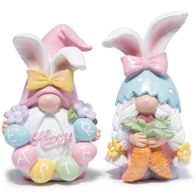 Juego de 2 gnomos Hodao con orejas de conejo para decoración de Pascua, color blanco