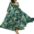 thumbnail image 1 of Boho Maxi Robe à Manches Longues V-Cou Floral en Vrac Tunique Kaftan Robes Femmes Plage Vacances Robe Longueur Robes d'Été Grande Taille, 1 of 5