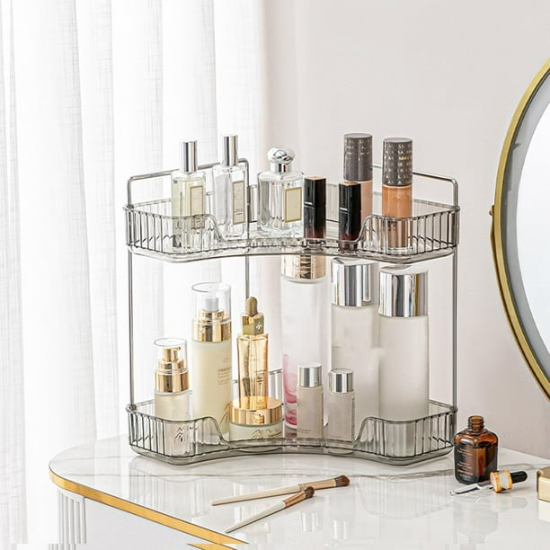 Organizador de Esquina para Mostrador de Baño, 2 Niveles, Organizador de Maquillaje, Bandeja de Perfume, Cosméticos Estante de Maquillaje para Tocador, Estante de Especias para Cocina