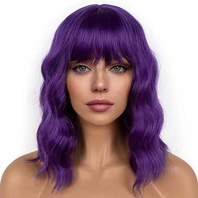 Decoraciones de Halloween, adornos de Halloween, peluca corta para mujer con flequillo, peluca ondulada suelta, rizada, ondulada, hasta los hombros, peluca sintética para cosplay, peluca colorida para