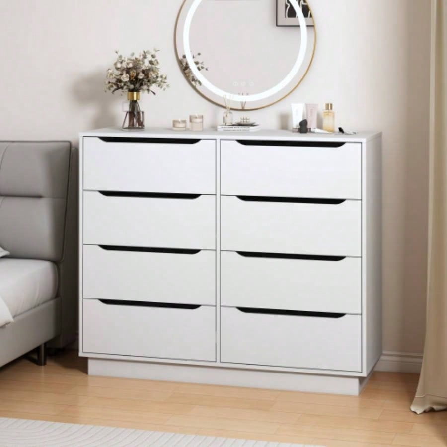 White Dresser for Bedroom, Long Dresser with 8 Drawers