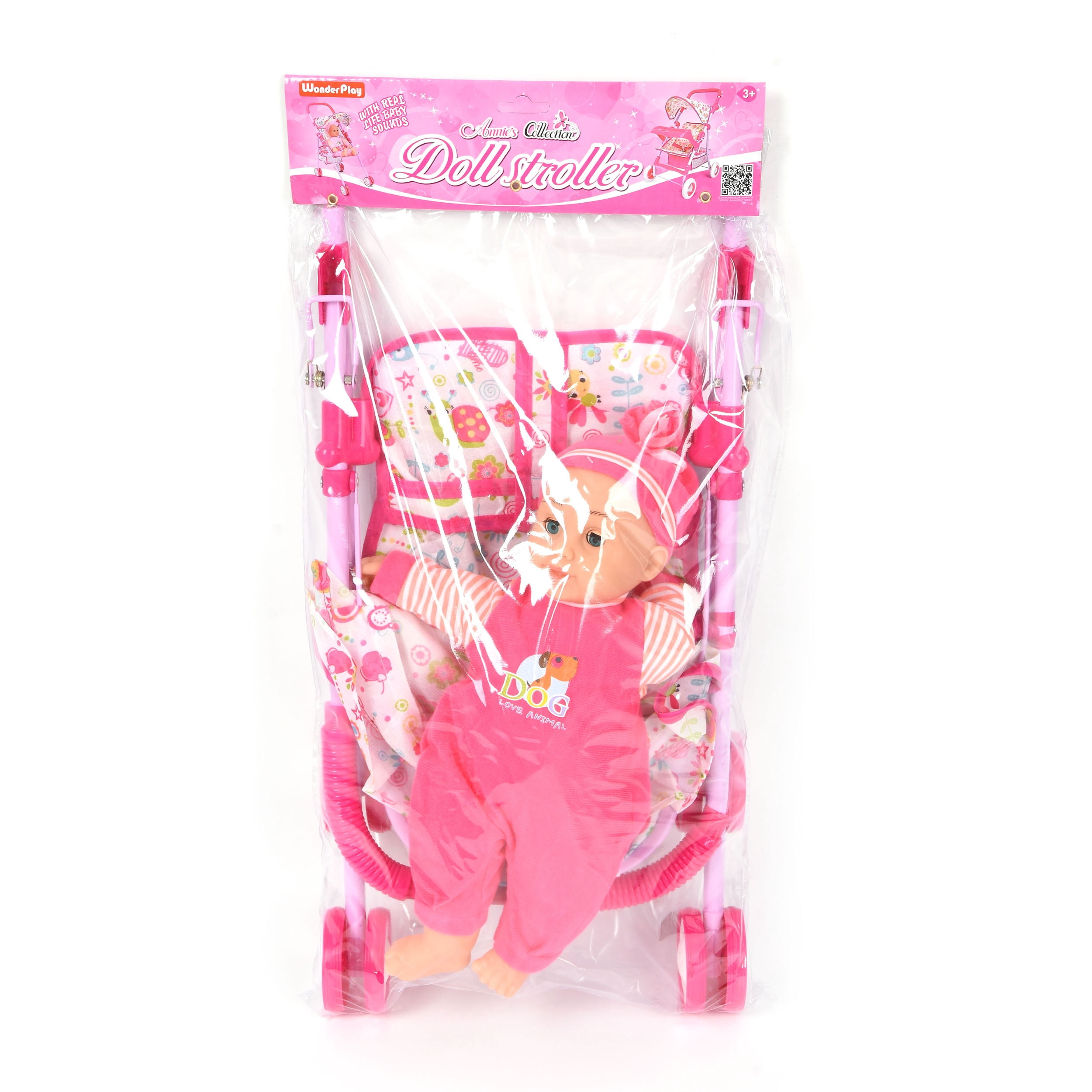 WonderPlay Pretty In Pink Kids Doll Stroller With 14 Inch Doll & 4 Sounds - Red