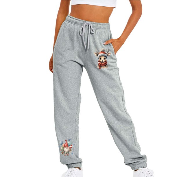 Gibobby Leggings de cintura alta Pantalones deportivos con estampado animal de Navidad para mujer, pantalones casuales ajustados(Gris, XXL)