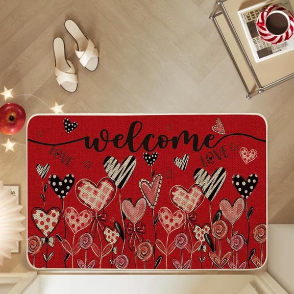 Valentineās Day Themed Floor Mat - Absorbent Non-Slip Entryway Doormat, Bathroom Shower Mat & Living Room Rug, Festive Romantic Decor for Home, Soft Water-Absorbent Floor Covering, 23.6*15.75in, A