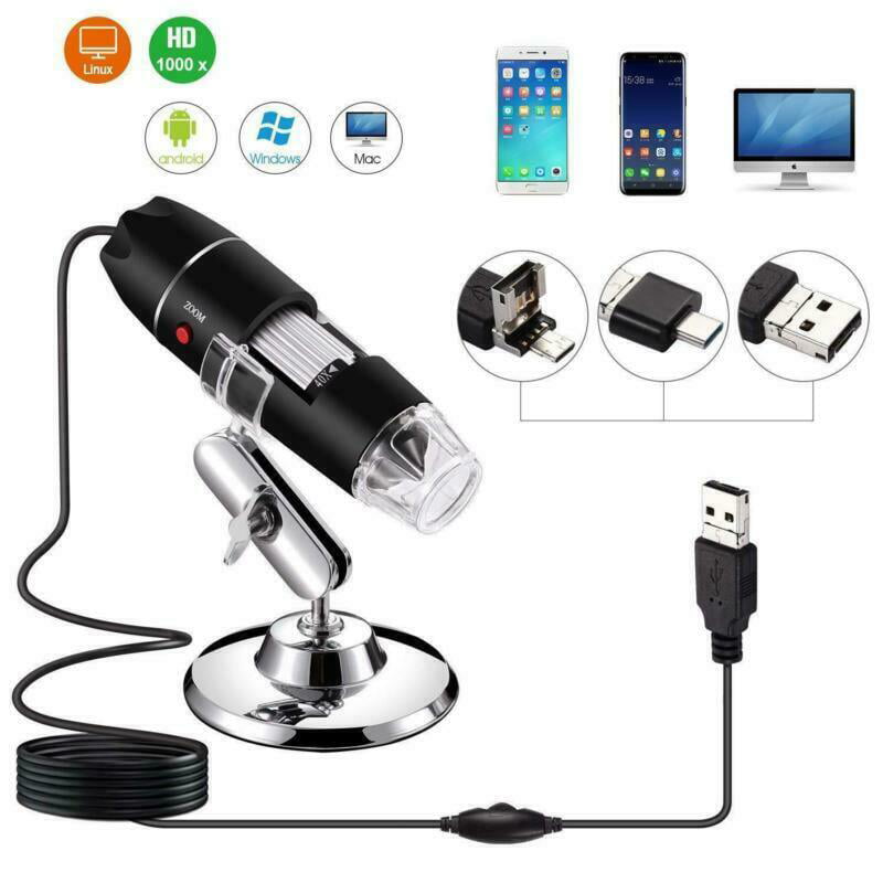 pliab Digital Microscope 3 in 1 Magnification Endoscope Magnifier Mini Pocket 1600X Magnification Portable Two Adapters Measuring Ruler Handheld USB Support Windows Android Phones