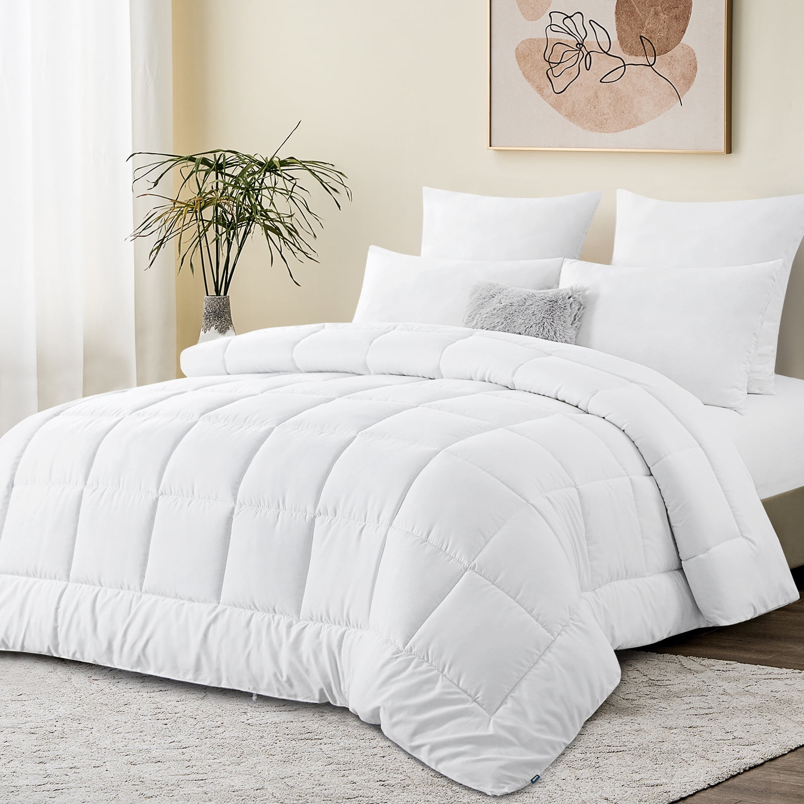 RUIKASI White Queen Duvet Insert -Fluffy Soft Quilted Bed Comforter, Warm Down Alternative Duvet with Corner Taps, Box Stitched, 88x88 inch