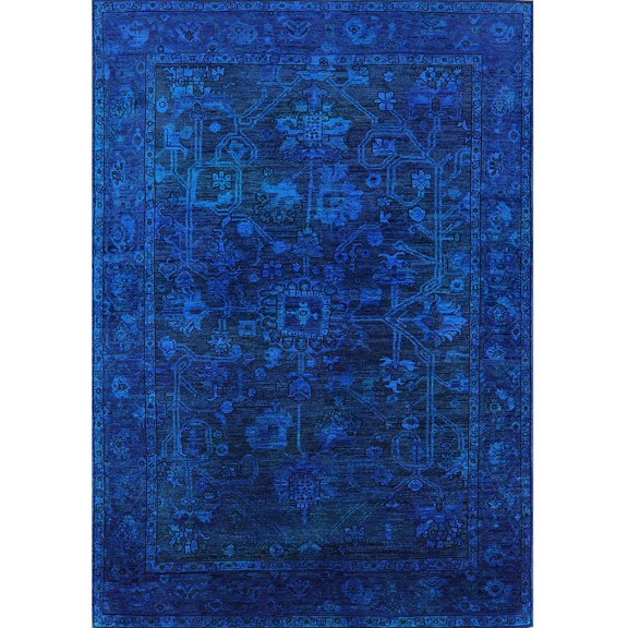 Ahgly Company Machine Washable Indoor Rectangle Industrial Modern Denim Dark Blue Area Rugs, 5' x 7'