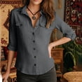 thumbnail image 7 of Lenpel Cotton Linen Tops for Women Elegant Collared Long Sleeve Button down Shirts with Pockets Business Casual Work Blouses, 7 of 7