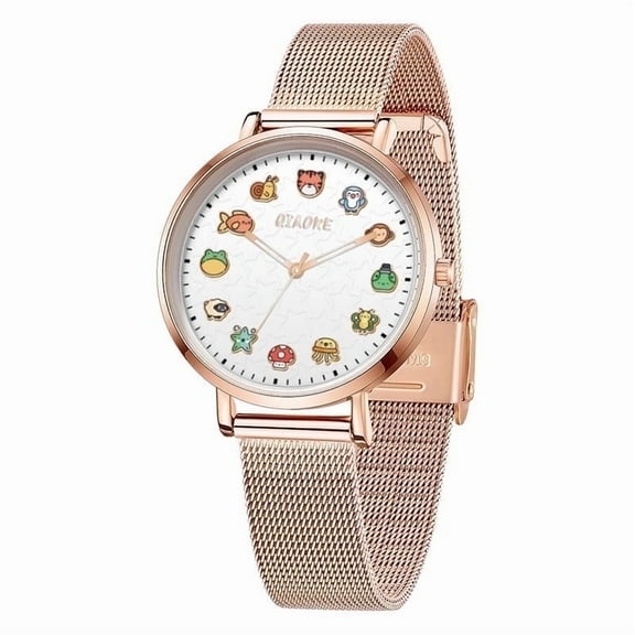 Rose Gold Quartz Female Watches for Casual Dress Girl Wrist Stylish Cartoon theme