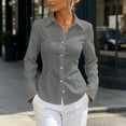 thumbnail image 2 of Women's Button Down Dress Shirts Long Sleeve Collared Tailored Fit Stretch Blouse Curved Hem for Work Office Business Casual, Gray, M, 2 of 8