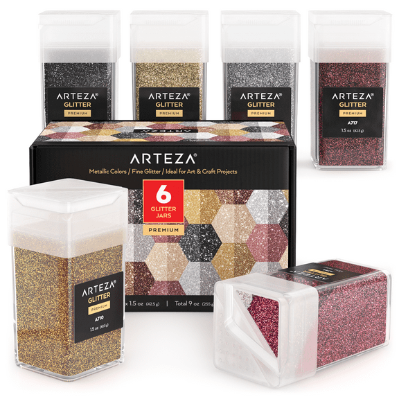 Arteza Fine Glitter, 1.5oz, Metallic Colors - 6 Pack