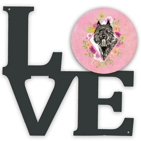 11.5 x 11.75 in. Bouvier Des Flandres Pink Flowers Metal Artwork Love Wall Decor