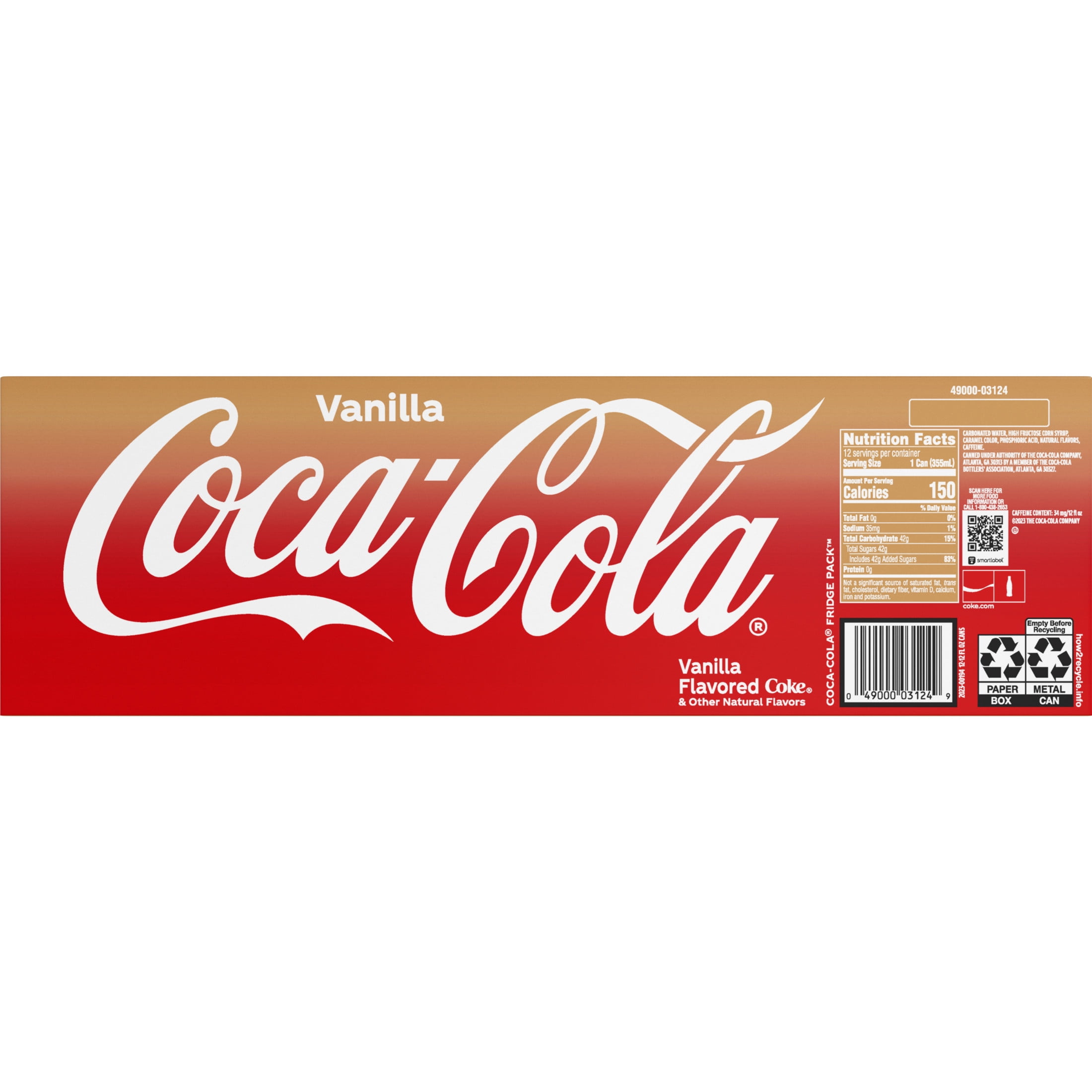 Coca-Cola Vanilla Flavor Soda Pop, Refreshing Sparkling Beverage