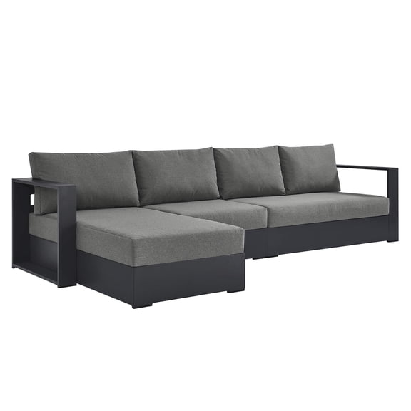 Modway Tahoe Outdoor Patio Powder-Coated Aluminum 3-Piece Left-Facing Chaise Sectional Sofa Set in Gray Charcoal