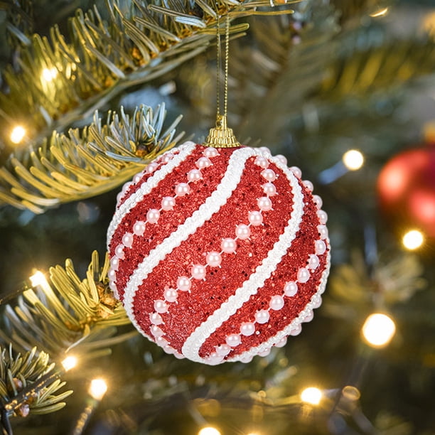Adornos para árbol de Navidad | Juego de bolas de plástico con baño de polvo en rojo, dorado y rosa | Decoración colgante de 8 cm para árboles, coronas y regalos navideños