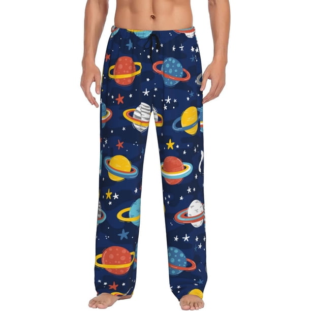Fotbe Planets and Stars Pantalones de Pijama para Hombre, Pantalones de Dormir, Pantalones de Casa con Cintura Ajustable y Bolsillos-X-Large