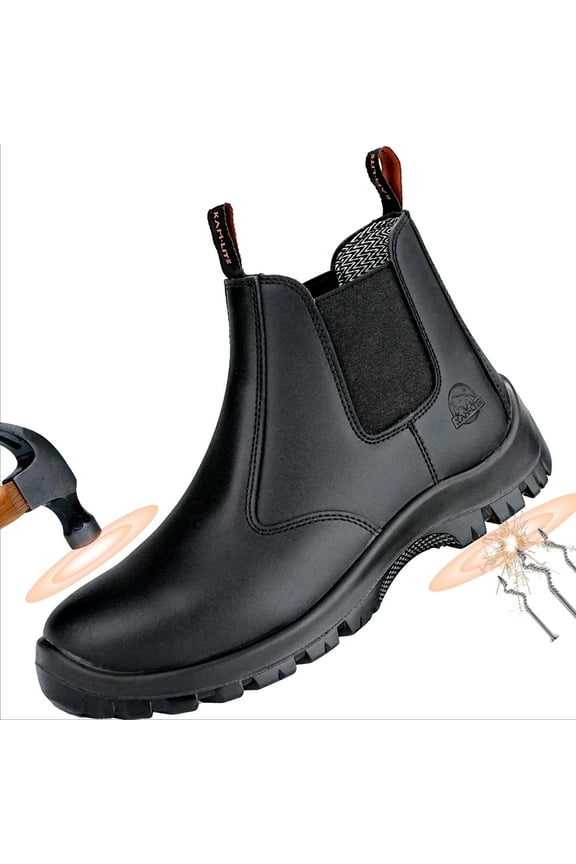 Mens Work Boots,Slip On Steel Toe Chelsea Safety Boots,Waterproof Puncture-Resistant,Durable Comfortable Breathable Non Slip for Construction Industrial