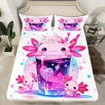 thumbnail image 2 of Manfei Cute Kawaii Axolotl Queen Sheet Sets for Teens, Boba Milk Tea Flat Sheet, Dreamy Stars Galaxy Queen Fitted Sheet, Ultra Soft Home Decor, 4pcs, 2 of 7
