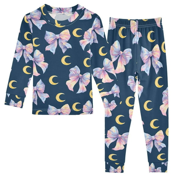 joogoo Bows Moons 2 Piece Long Sleeve Tee and Pants Cotton Pajama Set 5Y