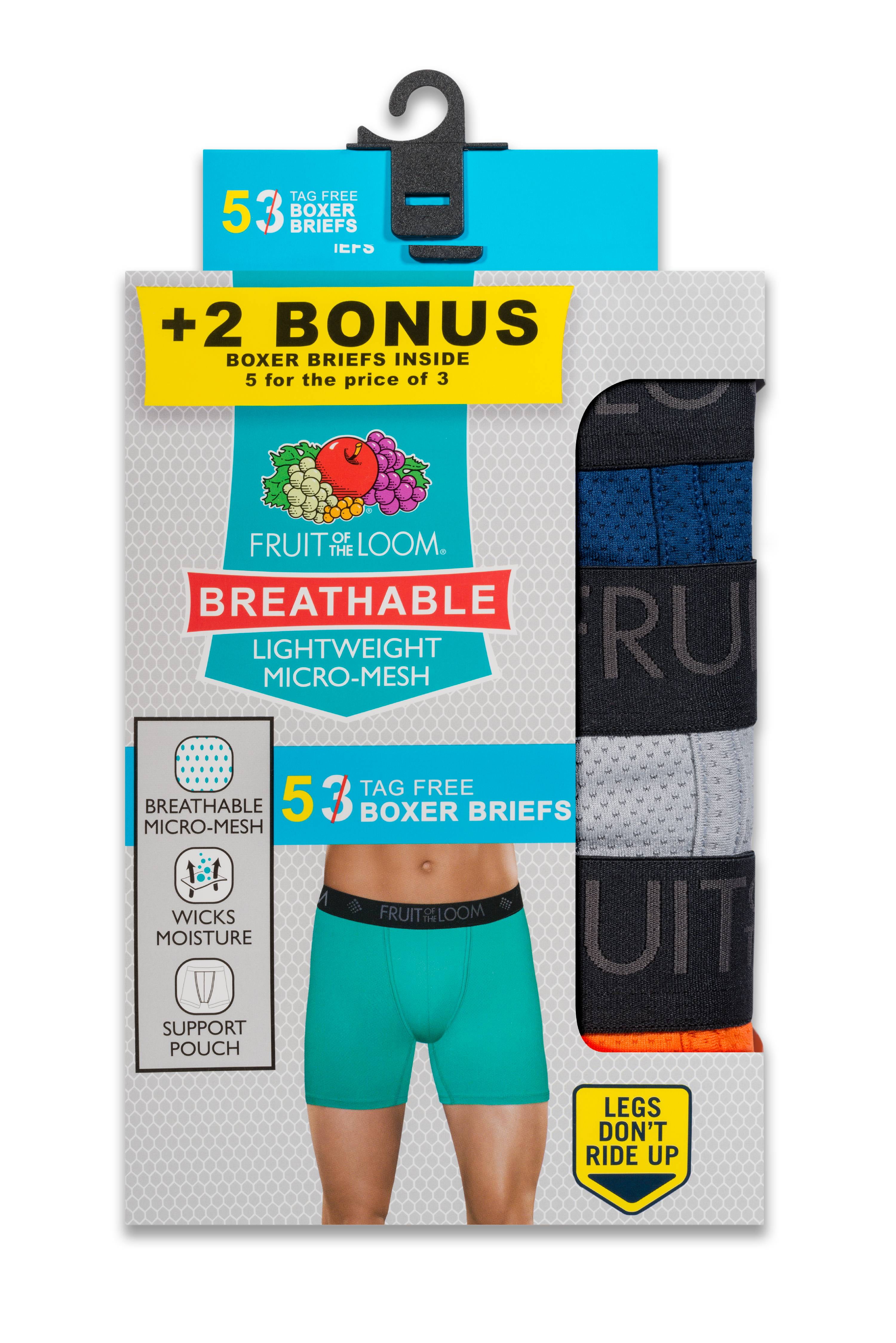 Fruit of the Loom Men's Breathable Micro Mesh Boxer Briefs, 3+2 Bonus