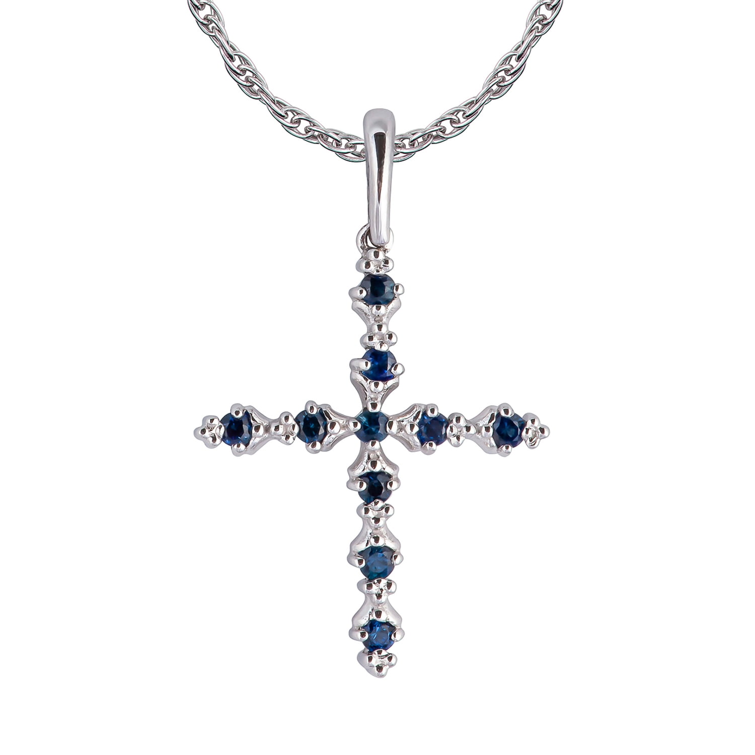 Genuine Sapphire Cross Pendant Necklace 