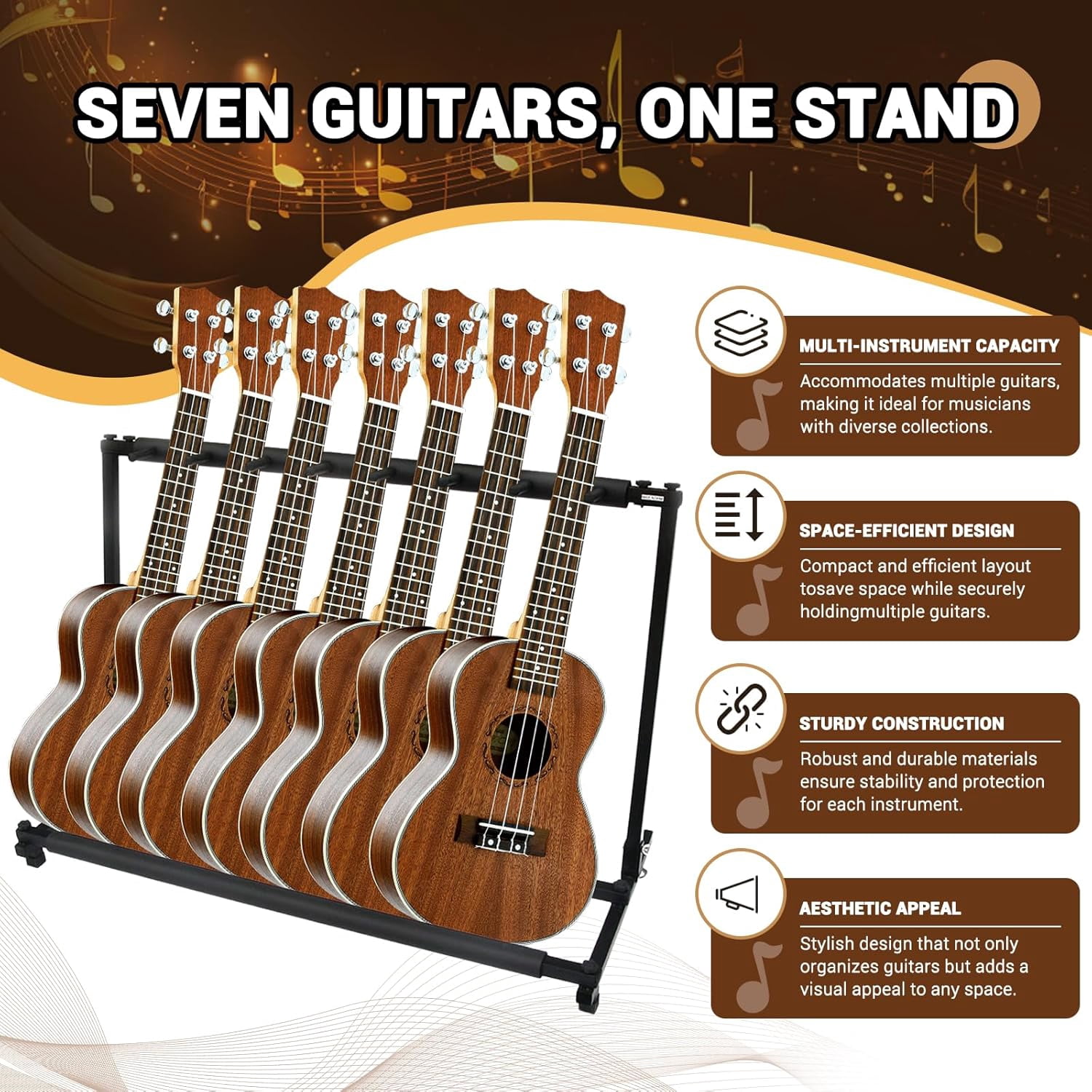 Foldable Guitar Stand, 7 Holder Metal Foldable Guitar Stand, Multiple Instrument Stage Studio Display Rack For Violin, Electric, Ukulele, Guitar