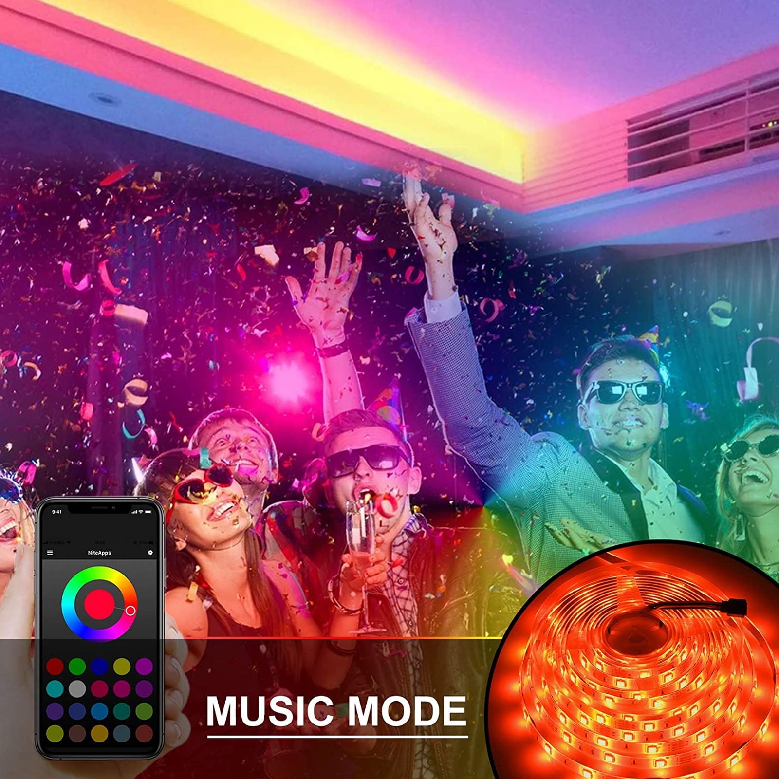 TSV 32.8ft LED Strip Light 5050 RGB with Remote, Waterproof for Home Bedroom Indoor Outdoor Decor