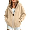 thumbnail image 3 of NAISIBABY Girls Warm Hoodies,Solid Hooded Pullover Long-Sleeve Zip-Front Sweatshirt with Front Pockets Beige Size 11, 3 of 10