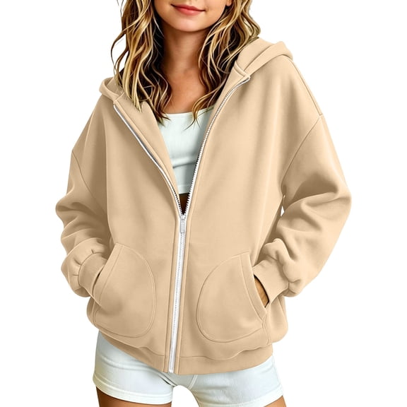 Dnhxils Girls Hoodies with Zipper Kids Long Sleeve Sweatshirt School Clothes for Teens Fall Fashion Jacket