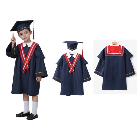 Girls Boys Kindergarten Graduation Gowns for Kids with Cap Blue Cap and Gown for Kids Graduation Photography Outfit 4-5 Years