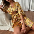 thumbnail image 5 of TMOYZQ Women's Floral Print Satin Robe 3/4 Sleeve Silk Kimono Bathrobe Bride Bridesmaids Wedding Party Getting Ready Dressing Gowns Sleepwear Loungewear Valentines Day Gifts Clearance Sale, 5 of 5