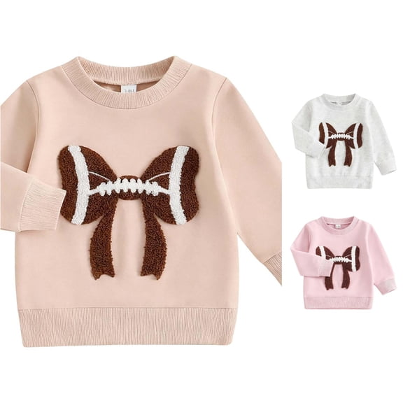 SONXAHE Newborn Girl's Football Bow Flocked Applique Crewneck Sweatshirt Long Sleeve Casual Pullover Basic Sweatshirt,Beige