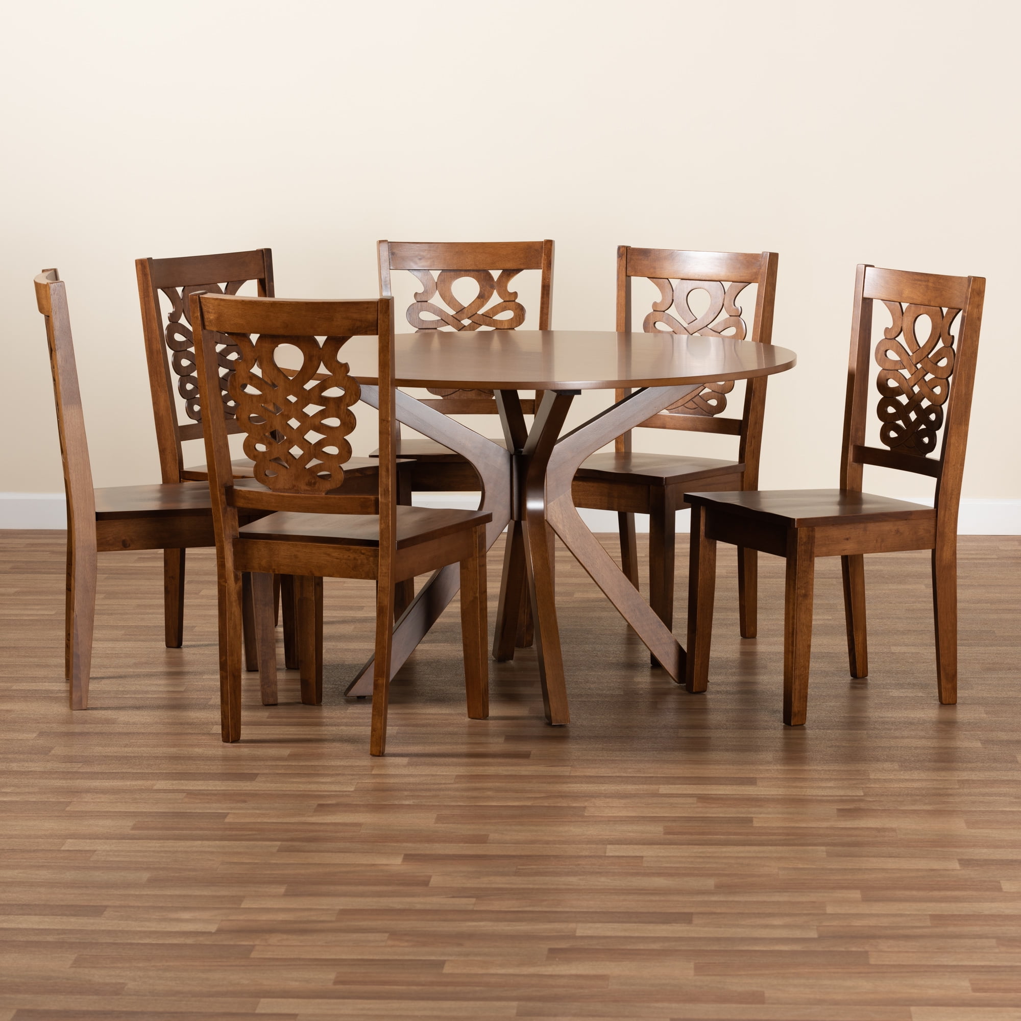 Baxton Studio Liese Modern and Contemporary Transitional Walnut Brown Finished Wood 7-Piece Dining Set