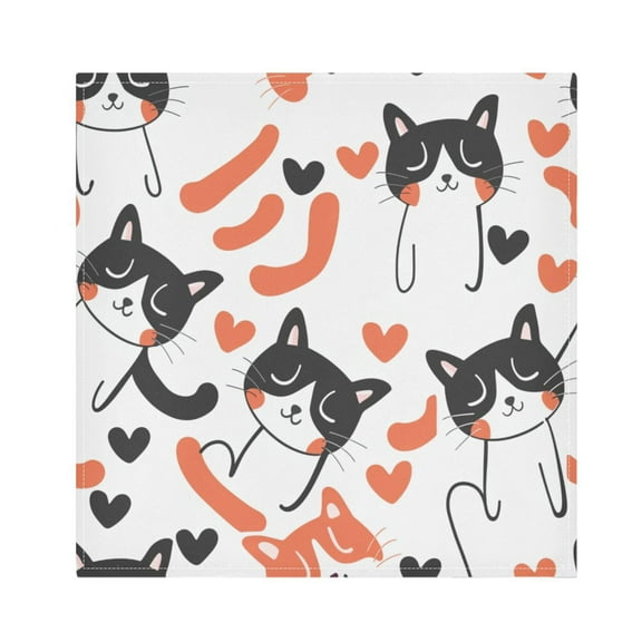 JSTEL Cat Heart Cartoon Cloth Napkins Set of 1, 20x20 Inch Washable and Reusable Napkin for Decoupage Dinner Party Everyday Use