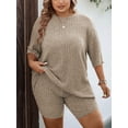 thumbnail image 2 of Avidlove Women Plus Size Pajamas Set Ribbed Knit 2 Piece Lounge Sets T-shirt with Biker Shorts Matching Outfits Loungewear Sweatsuits, 2 of 5