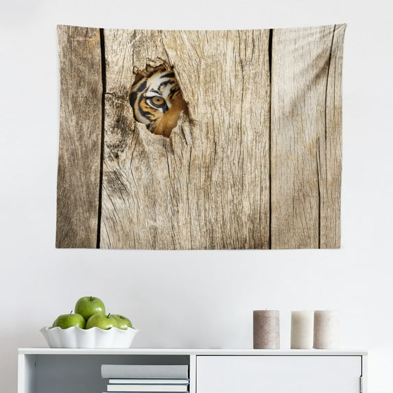 Safari Tapestry, Picture of a Bengal Tiger Lying Near Water Wild Life Cave Stone Clear Water, Fabric Wall Hanging Decor for Bedroom Living Room Dorm, 2 Sizes, Teal Cream Mustard, by Ambesonne