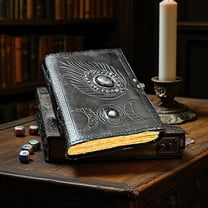Vintage Leather Journal with Semi Precious Stone Black Triple Moon ...