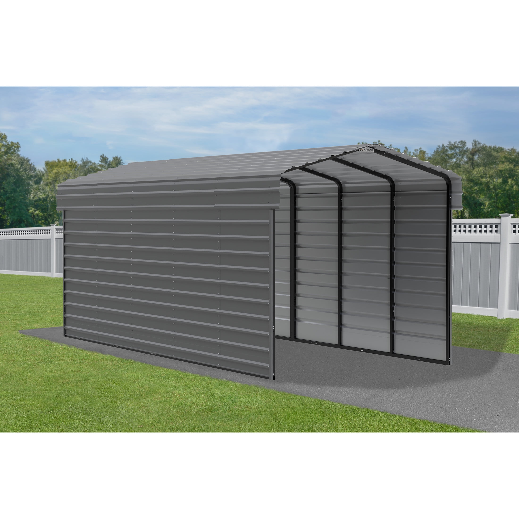 Arrow 10 x 24 x 9 ft Charcoal Steel Carport With 2 Side Wall Kit