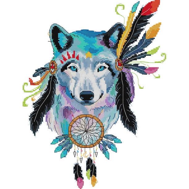 Cuadros Decorativos Bordado parcial Hilo de algodón ecológico Kit de punto de cruz de lobo impreso de 14 quilates (DA732) Likrtyny embutido en tela