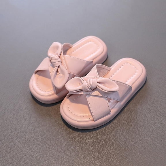 Toddler Little Kids Shower Pool Slide Sandals Soft-Soled Non-Slip Summer Home Slippers with Cute Bowknot