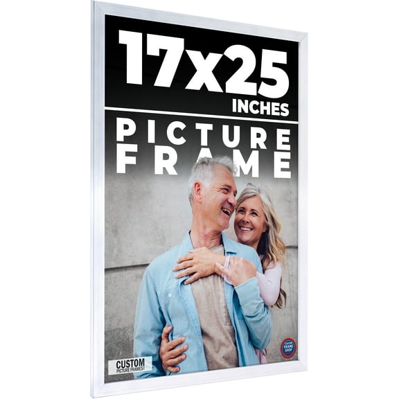 17x25 Frame Silver Stainless Steel Solid Wood Picture Frame | 0.75 Inch Moulding Width | Includes