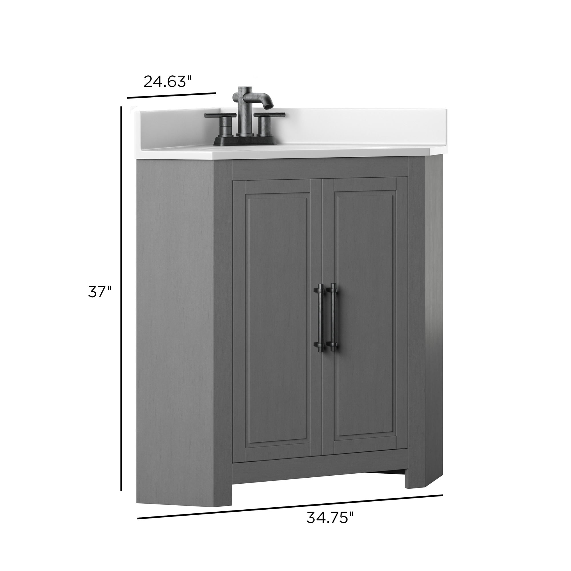 Twin Star Home Corner Bathroom Vanity, Antique Gray