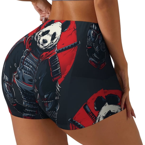 Fotbe Red Black Eastern Panda Warrior Shorts Sin Costuras – Shorts Deportivos de Cintura Alta para Mujer, Elásticos para Gimnasio, Yoga, Running o Ciclismo-Medium