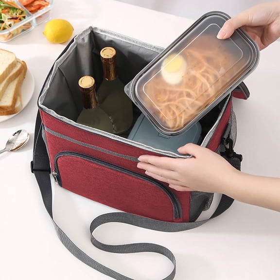 SHENGXINY Lunch Box for Women Men, Large Capacity Bag with Adjustable Strap for Office and Hiking Wine