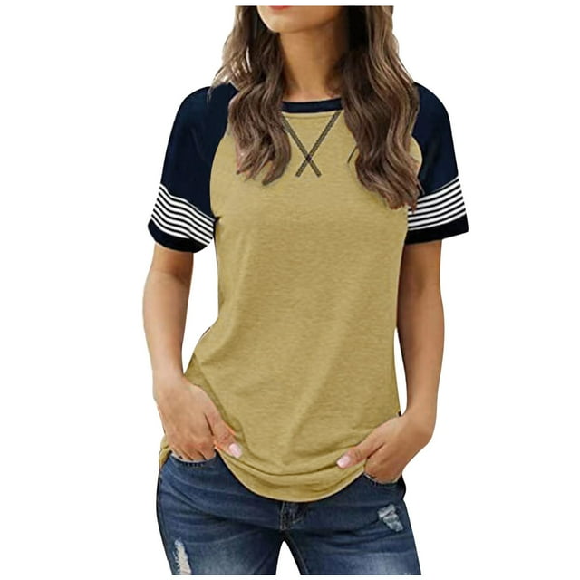Camiseta informal de manga corta con cuello redondo y estampado para mujer