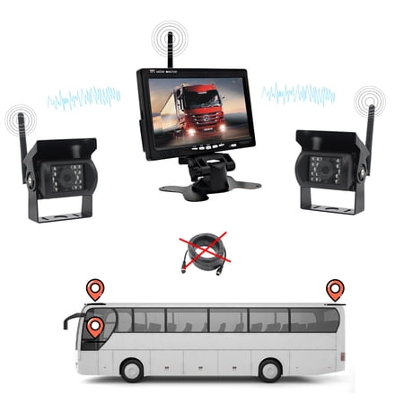 Car Rear View 2 Camera with Monitor for Truck Parking Night Vision 9-36V with 7 inch Screen Universal