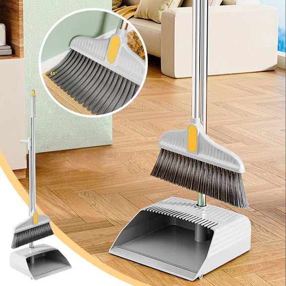 Ikohbadg 2-in-1 Broom and Dustpan Set, Household Cleaning Supplies, Stainless Steel Handle, Heavy-Duty Bristles, Space-Saving Design for Home, Office, and Garden Cleaning