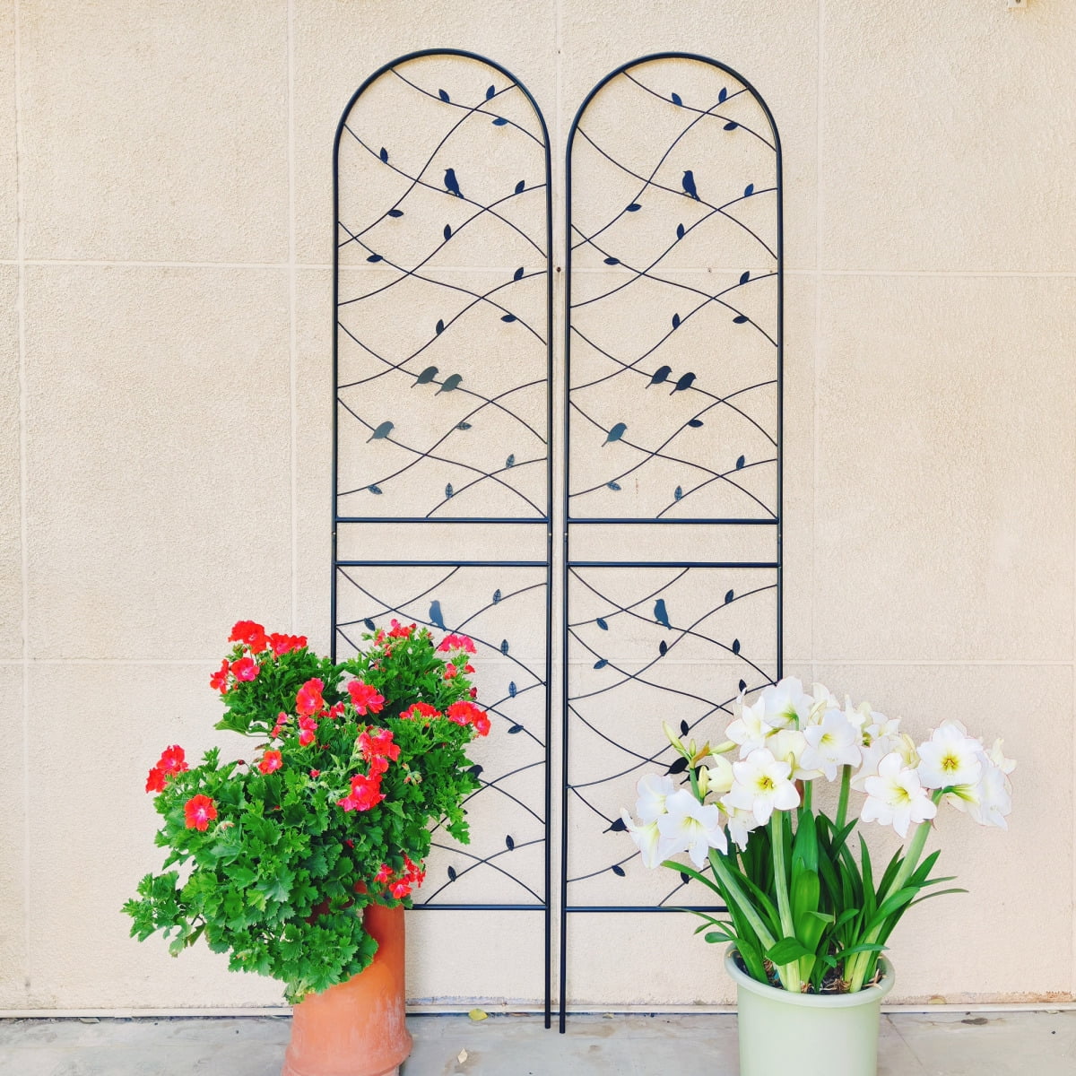 4-Pack 86.7"H×19.7"W Black Metal Garden Trellis Bird Decor Rustproof Support for Outdoor Climbing Plants