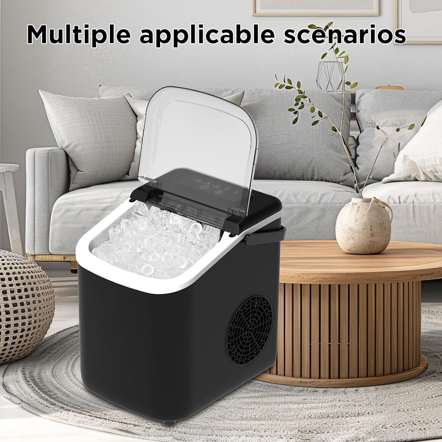 Portable Ice Maker Machine, 14 lbs per Day, Self-Cleaning, 7-8 Minutes Quick Ice Making, Black